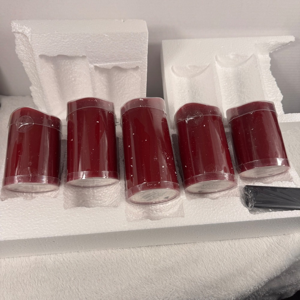 Mikasa Set of 5 Red Flameless LED Pillar Candles Blow Out Remote Real Wax
